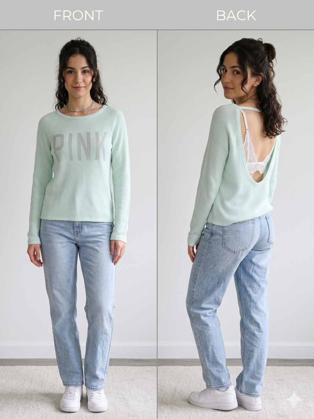 Victoria's Secret PINK Mint Green Studded Open Back Sweater XS